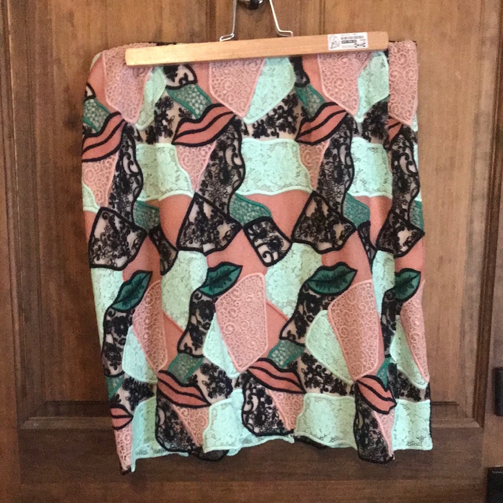 Abstract Midi Skirt in Pink and Mint